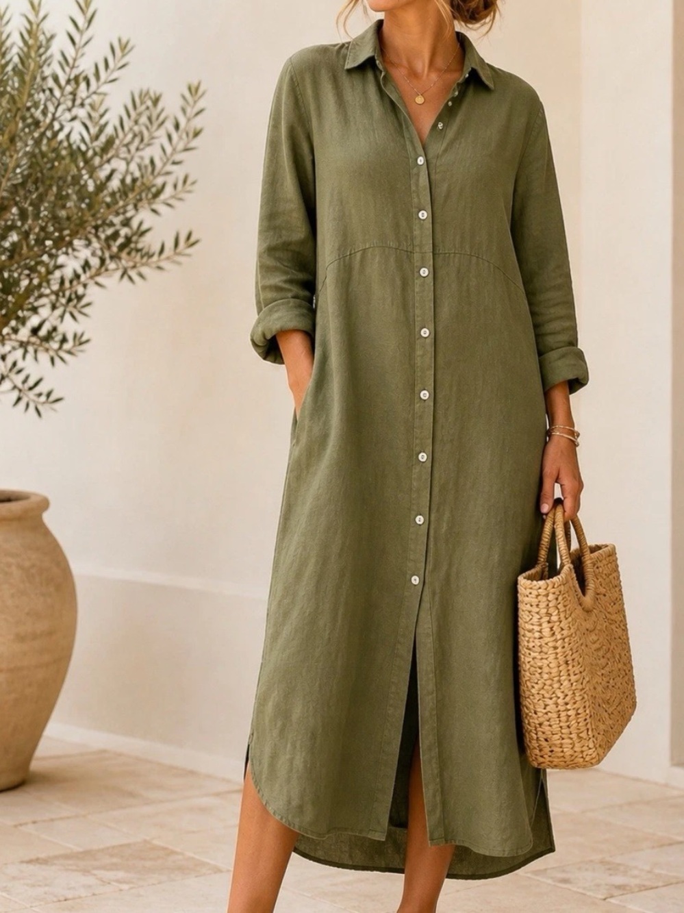 Crown Linen Designs 100% Linen Long Shirt Dress Button Front XL Gray - Picture 8 of 8
